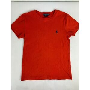 VTG Ralph Lauren Orange Cotton Crewneck Tee Shirt Youth L Fits Adult S Blue Pony